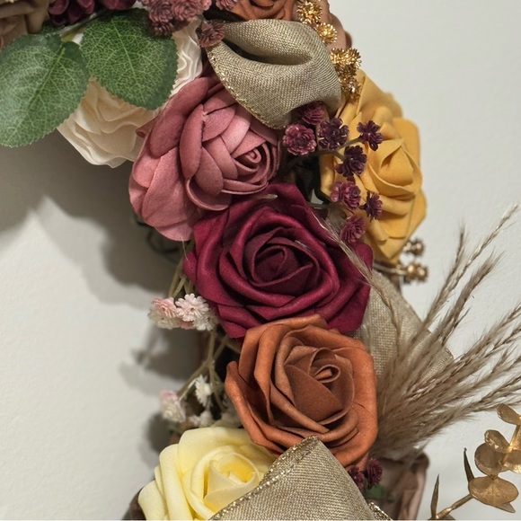 Fall Thanksgiving Silk Rose & Burlap Wreath - Picture 3 of 4